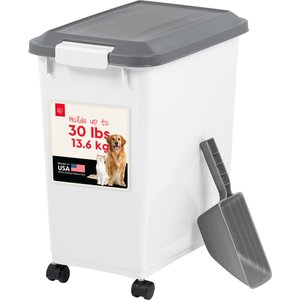 IRIS WeatherPro Airtight Dog, Cat & Bird with Scoop Food Storage Container, 30-lb, White