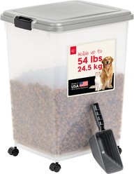 IRIS WeatherPro Airtight Dog, Cat & Bird with Scoop Food Storage Container, Gray & Black, 54-lb