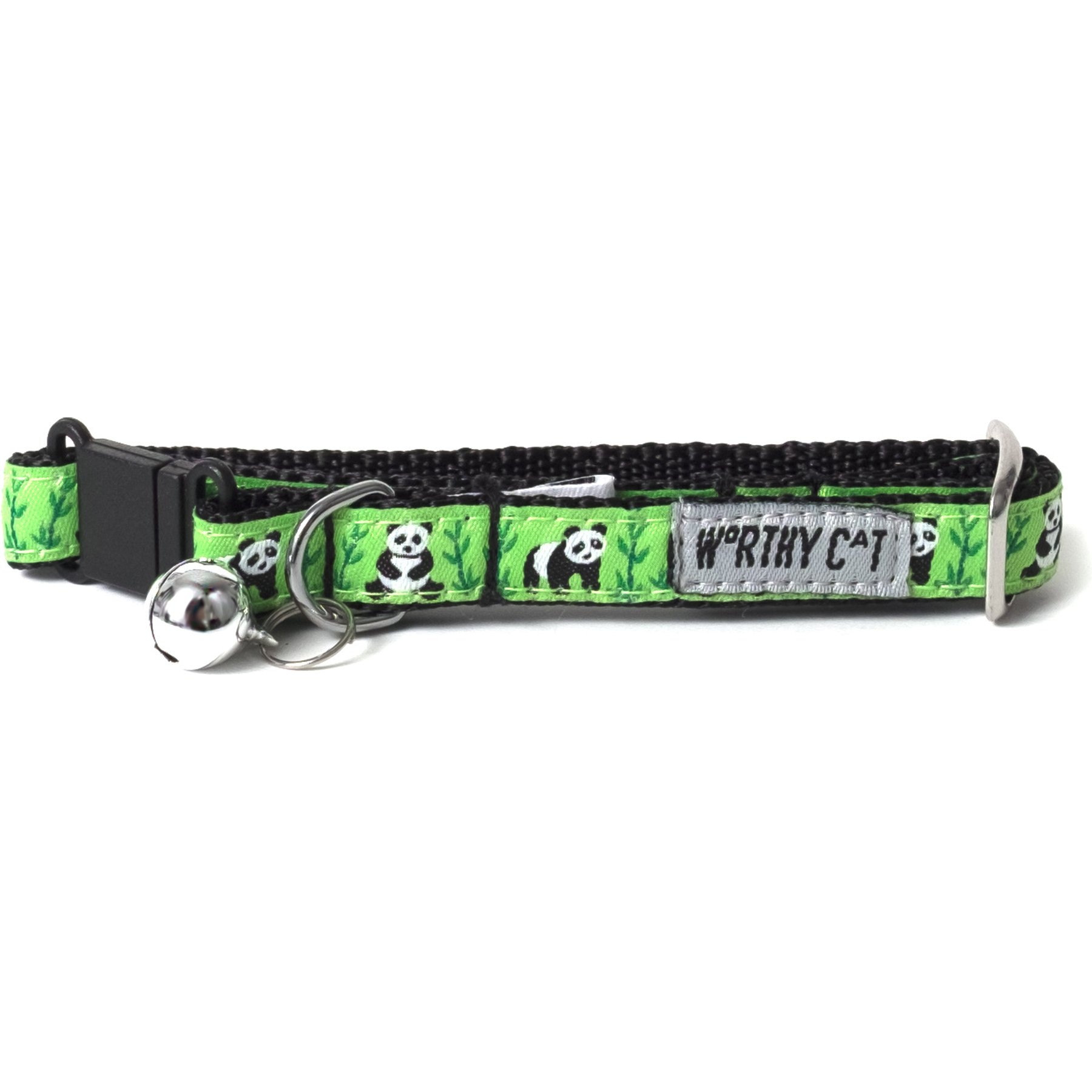The Worthy Cat Pandas Cat Collar, Green, 9 to 11-in neck, 1/2-in wide