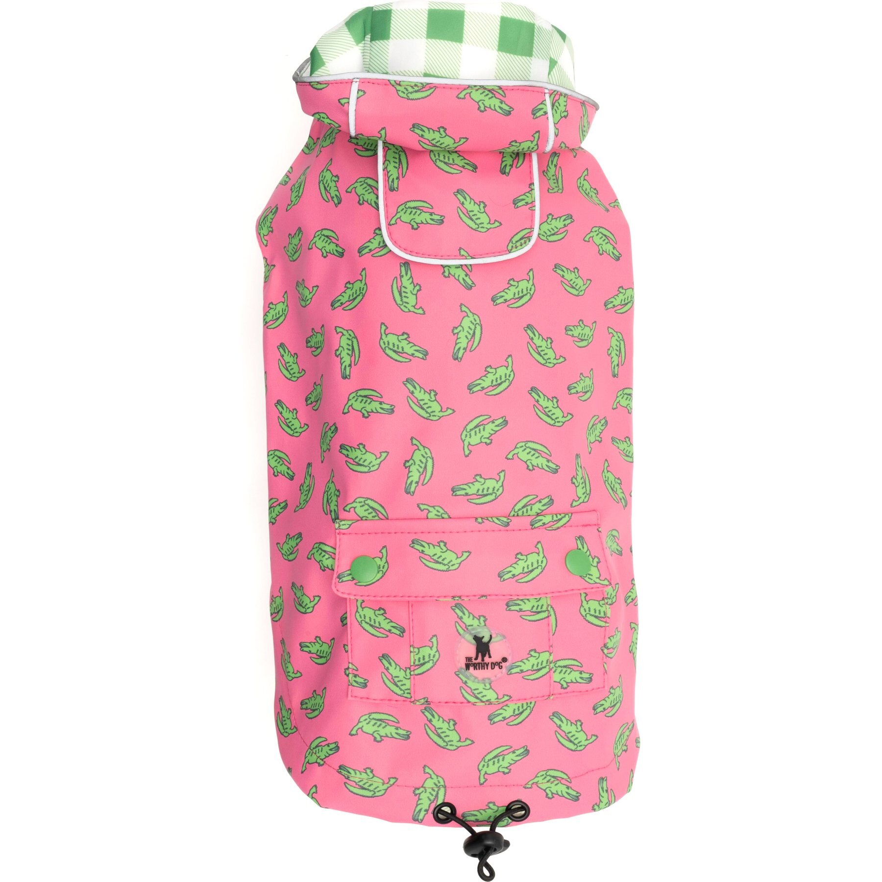 The Worthy Dog London Dog Raincoat, Pink/Alligator, Large