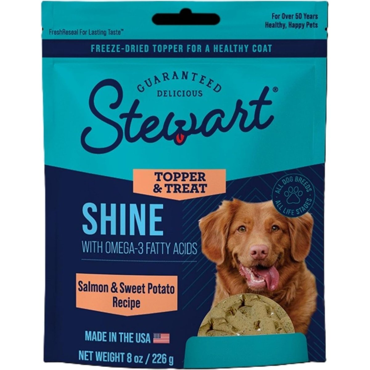 Stewart Shine with Omega-3 Fatty Acids Salmon & Sweet Potato Recipe Limited Ingredient Freeze-Dried Dog Treats & Food Topper, 8-oz bag