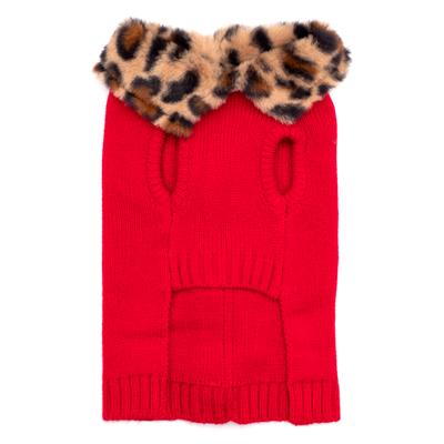 Show full view: The Worthy Dog Leopard Collar Cardigan Dog Sweater, Red, XX-Large slide 3 of 3
