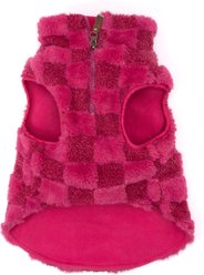 The Worthy Dog Faux Fur Check 1/2 Zip Pullover Dog Coat, Pink, Small slide 2 of 3