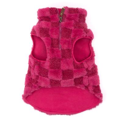 Show full view: The Worthy Dog Faux Fur Check 1/2 Zip Pullover Dog Coat, Pink, XX-Large slide 3 of 3