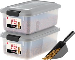 IRIS WeatherPro Airtight Dog, Cat & Bird with Scoop Food Storage Container, Gray & Black, 11-lb