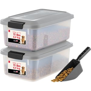 IRIS WeatherPro Airtight Dog, Cat & Bird with Scoop Food Storage Container, Gray & Black, 11-lb