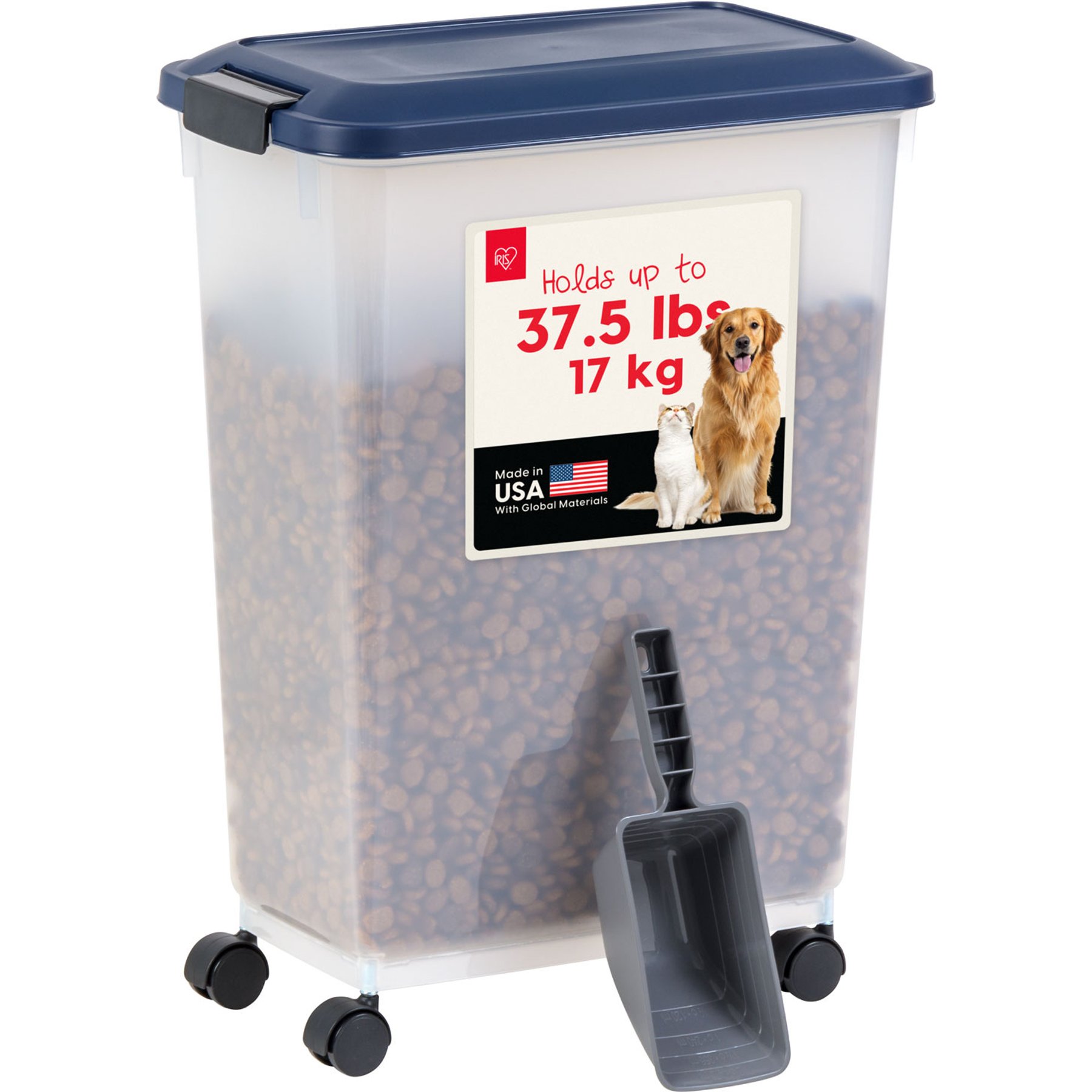 IRIS WeatherPro Airtight Dog, Cat & Bird Food Storage Container, Navy, 37.5-lb