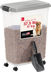 IRIS WeatherPro Airtight Dog, Cat & Bird with Scoop Food Storage Container, Gray & Black, 37.5-lb