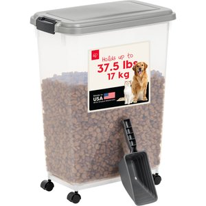 IRIS WeatherPro Airtight Dog, Cat & Bird with Scoop Food Storage Container, Gray & Black, 37.5-lb