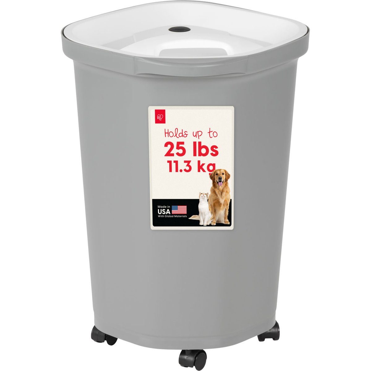 IRIS Premium Airtight Dog Food Storage Container with Casters, Scoop, Seal & Air Valve, Gray, 25-lbs