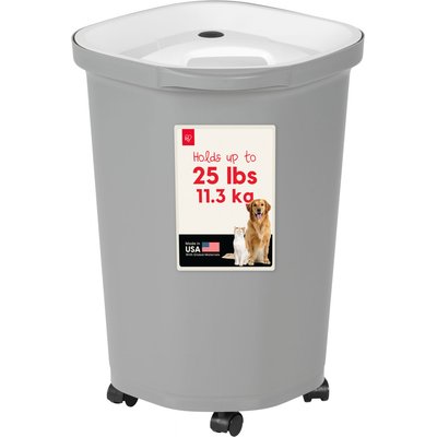 IRIS IRIS Premium Airtight Dog Food Storage Container with Casters, Scoop, Seal & Air Valve, Gray, 25-lbs