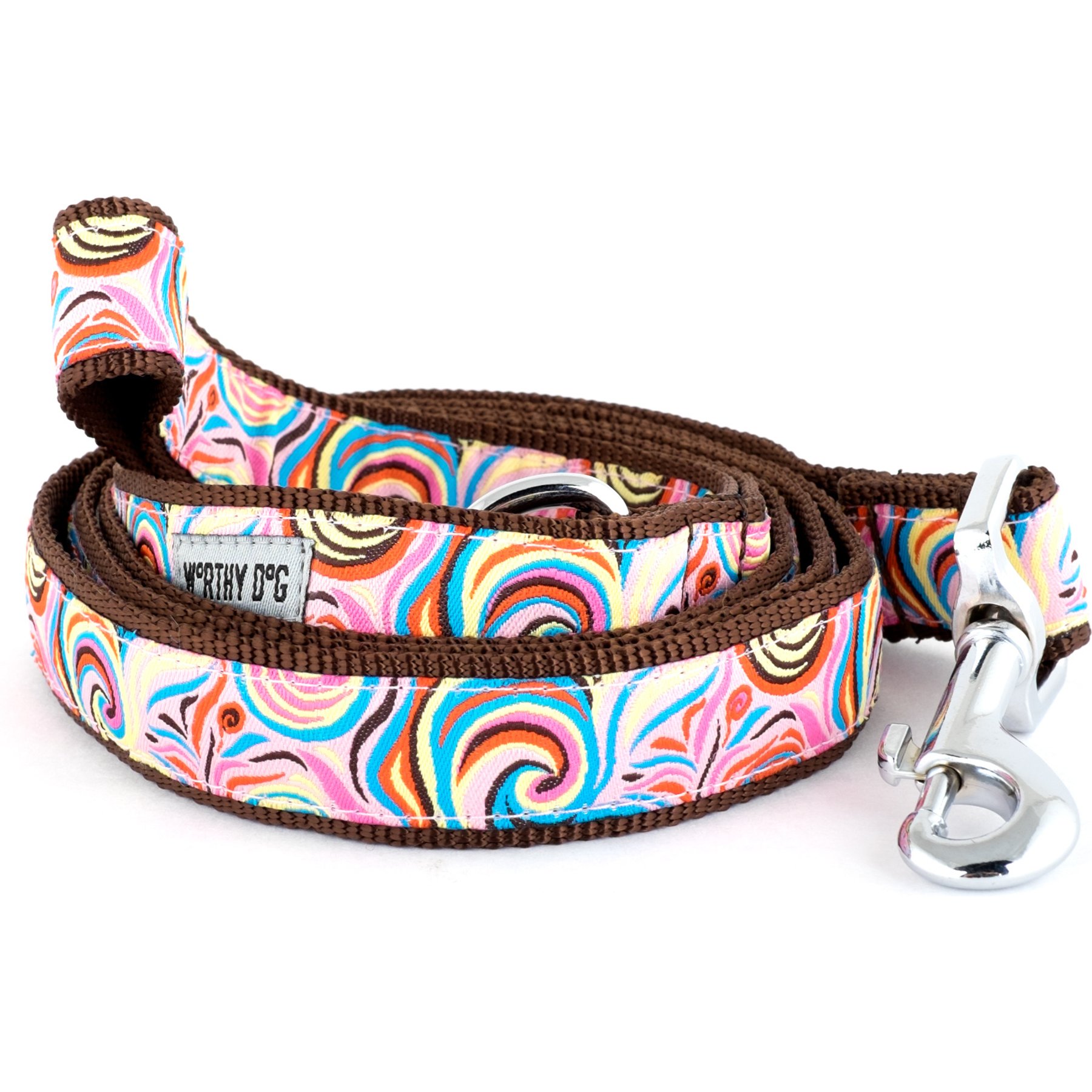 The Worthy Dog Swirly Dog Lead, Pink, Small: 5-ft long, 5/8-in wide
