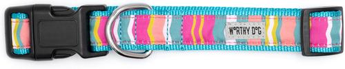 Show full view: The Worthy Dog Fiesta Stripe Dog Collar, Teal Multicolored, Large: 14 to 20-in neck, 1-in wide slide 2 of 3