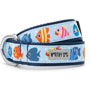 The Worthy Dog Fishy Dog Collar, Blue, Small: 8 to 14-in neck, 5/8-in wide
