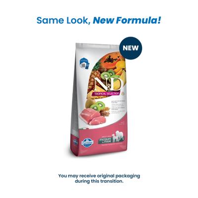 Show full view: Farmina N&D Tropical Selection Pork Adult Medium & Maxi Dry Dog Food, 22-lb bag slide 3 of 5