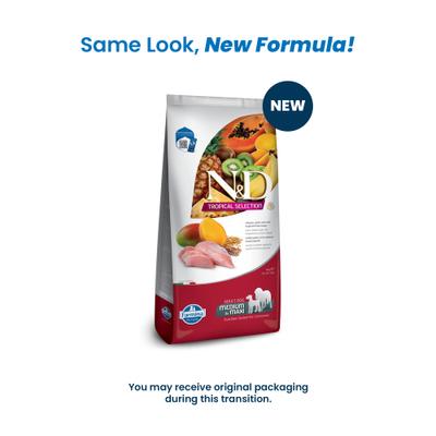 Show full view: Farmina N&D Tropical Selection Chicken Adult Medium & Maxi Dry Dog Food, 22 -lb bag slide 3 of 4