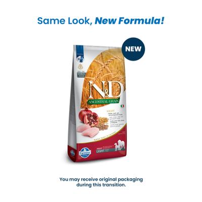 Show full view: Farmina N&D Ancestral Grain Chicken & Pomegranate Recipe Medium & Maxi Adult Light Dry Dog Food, 26.5-lb bag slide 3 of 11