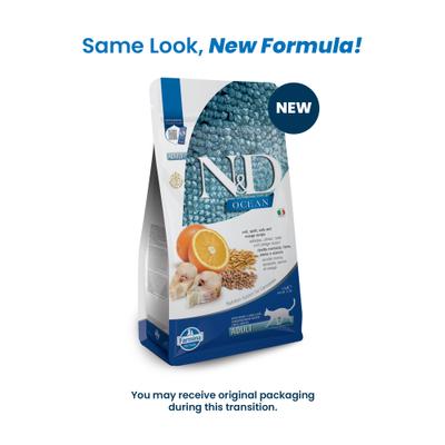 Show full view: Farmina N&D Ocean Codfish, Spelt, Oats & Orange Adult Dry Cat Food, 3.3-lb bag slide 3 of 11