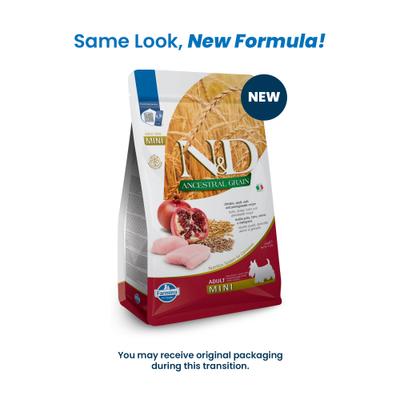 Show full view: Farmina Natural & Delicious Chicken & Ancestral Low-Grain Mini Breed Formula Dry Dog Food, 5.5-lb bag slide 3 of 11