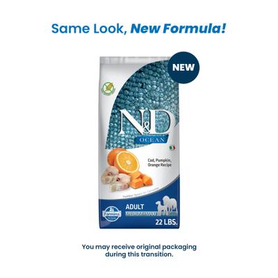 Show full view: Farmina N&D Ocean Canine Adult Cod, Pumpkin & Orange Dry Dog Food, 22-lb bag slide 3 of 3