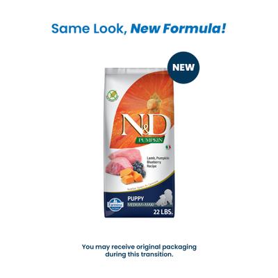 Show full view: Farmina N&D Pumpkin Canine Puppy Lamb & Blueberry Dry Dog Food, 22-lb bag slide 3 of 10