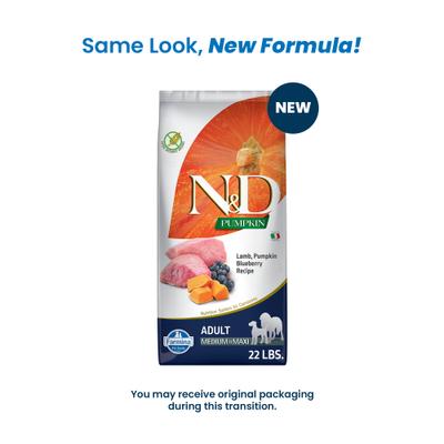 Show full view: Farmina N&D Pumpkin Canine Adult Lamb & Blueberry Dry Dog Food, 22-lb bag slide 3 of 10