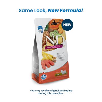 Show full view: Farmina N&D Tropical Selection Salmon Adult Mini Dry Dog Food, 3.3-lb bag slide 3 of 11