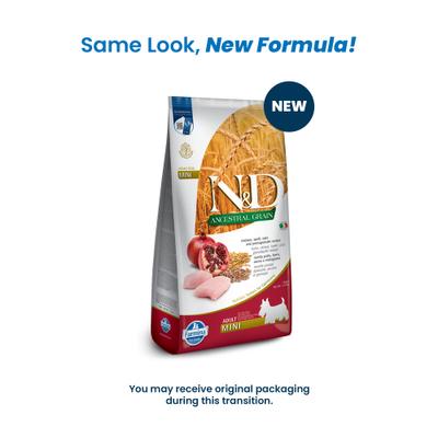 Show full view: Farmina Natural & Delicious Chicken & Ancestral Low-Grain Mini Breed Formula Dry Dog Food, 15.4-lb bag slide 3 of 11