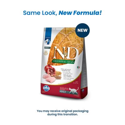 Show full view: Farmina N&D Ancestral Chicken & Pomegranate Low-Grain Dry Cat Food, 11-lb bag slide 3 of 11