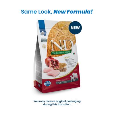 Show full view: Farmina N&D Ancestral Grain Chicken & Pomegranate Recipe Medium & Maxi Adult Light Dry Dog Food, 5.5-lb bag slide 3 of 11