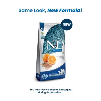 Show full view: Farmina N&D Ocean Herring & Orange Medium & Maxi Adult Grain-Free Dry Dog Food, 26.5-lb bag slide 3 of 11