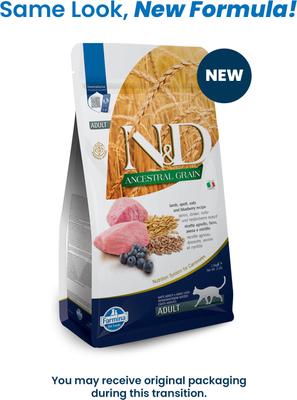 Show full view: Farmina N&D Ancestral Lamb & Blueberry Low-Grain Dry Cat Food, 3.3-lb bag slide 3 of 11