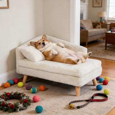 Show full view: Wisfor Elevated Waterproof L-Shaped Nordic Stool Cat Sofa Bed, White, Large slide 5 of 11