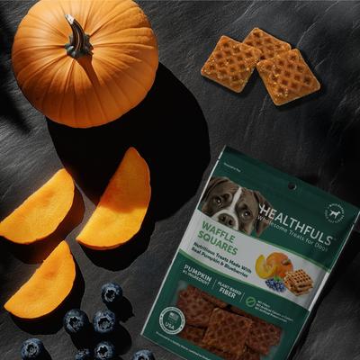 Show full view: Healthfuls Pumpkin & Blueberry Waffle Squares Soft & Chewy Dog Treats, 6-oz bag slide 7 of 8