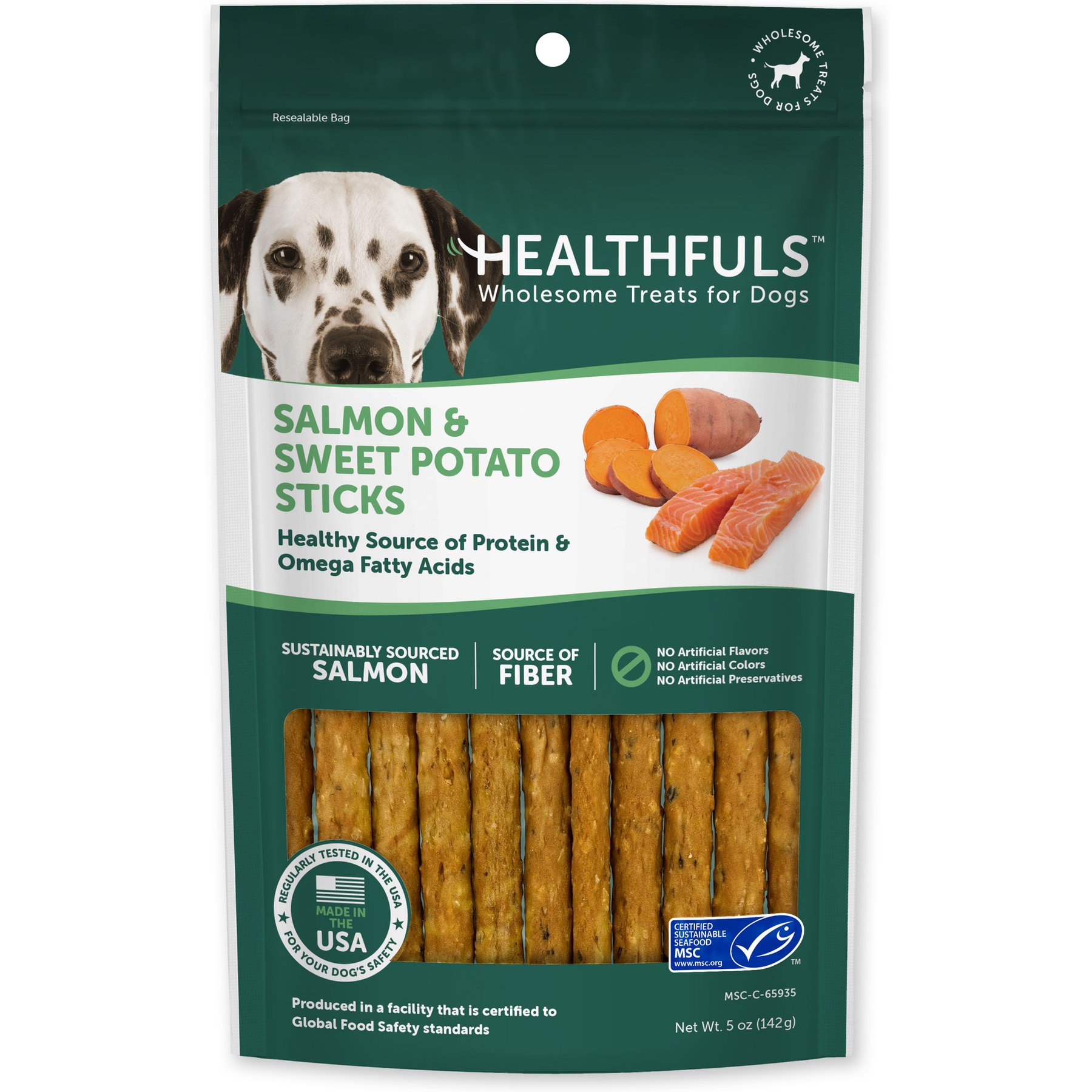 Healthfuls Salmon & Sweet Potato Grain-Free Soft & Chewy Dog Treats, 5-oz bag