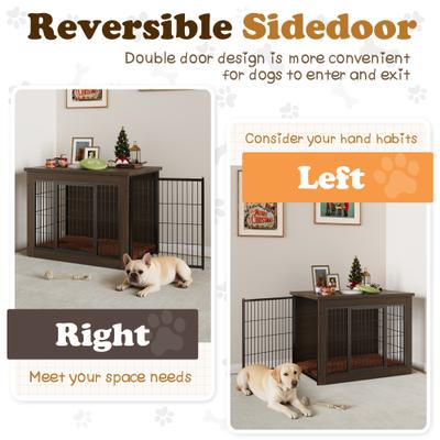 Show full view: WARCAT Wooden Indoor Thick Cushion Double Door Furniture Style Dog Crate, Dark Brown, Medium slide 3 of 8