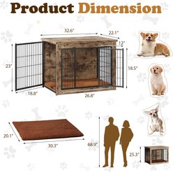 WARCAT Wooden Indoor Thick Cushion Double Door Furniture Style Dog Crate, Lightgray, Medium slide 2 of 7