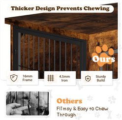 WARCAT Wooden Indoor Thick Cushion Double Door Furniture Style Dog Crate, Brown, Small slide 2 of 7