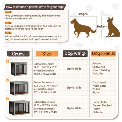 Show full view: WARCAT Wooden Indoor Thick Cushion Double Door Furniture Style Dog Crate, Gray, Large slide 6 of 7