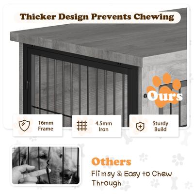 Show full view: WARCAT Wooden Indoor Thick Cushion Double Door Furniture Style Dog Crate, Gray, Large slide 3 of 7