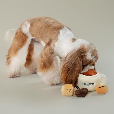 Show full view: CHEWFFON Expresso Set Hide & Seek Puzzle Crinkle Squeaky Dog Plush Toy, White slide 5 of 6