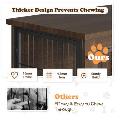 Show full view: WARCAT Wooden Indoor Thick Cushion Double Door Furniture Style Dog Crate, Dark Brown, Medium slide 4 of 8