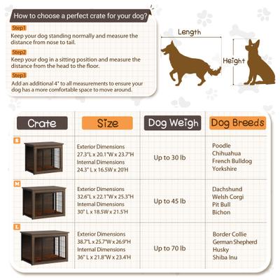 Show full view: WARCAT Wooden Indoor Thick Cushion Double Door Furniture Style Dog Crate, Dark Brown, Medium slide 7 of 8