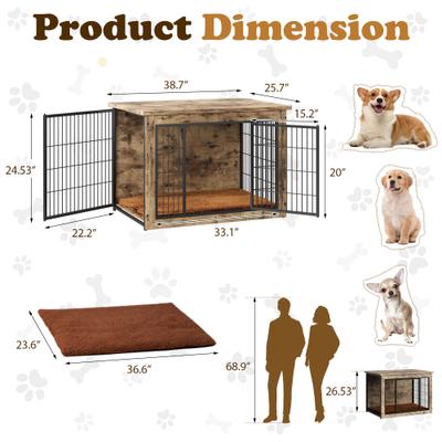 Show full view: WARCAT Wooden Indoor Thick Cushion Double Door Furniture Style Dog Crate, Lightgray, Large slide 5 of 7