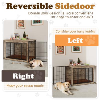 Show full view: WARCAT Wooden Indoor Thick Cushion Double Door Furniture Style Dog Crate, Lightgray, Large slide 2 of 7