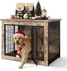 WARCAT Wooden Indoor Thick Cushion Double Door Furniture Style Dog Crate, Lightgray, Medium