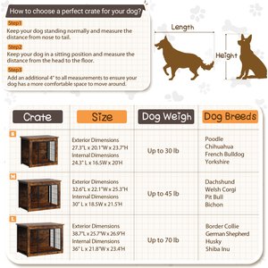 WARCAT Wooden Indoor Thick Cushion Double Door Furniture Style Dog Crate, Brown, Large