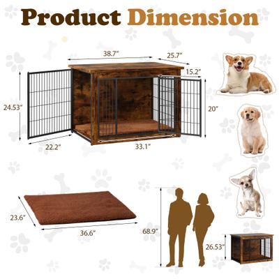 Show full view: WARCAT Wooden Indoor Thick Cushion Double Door Furniture Style Dog Crate, Brown, Large slide 5 of 7