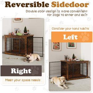 WARCAT Wooden Indoor Thick Cushion Double Door Furniture Style Dog Crate, Brown, Large
