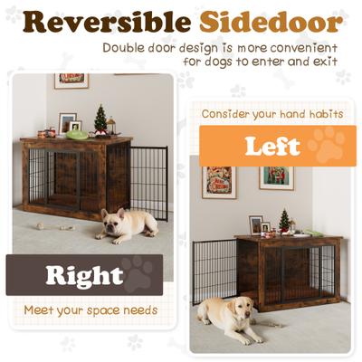 Show full view: WARCAT Wooden Indoor Thick Cushion Double Door Furniture Style Dog Crate, Brown, Large slide 2 of 7